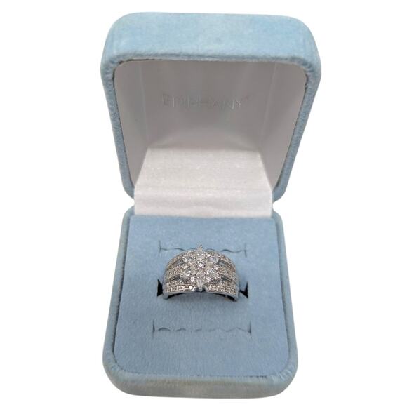 Epiphany 925 Sterling Silver Diamond-Look Cluster Ring 6g Sparkle Band Size 8 - Picture 1 of 6